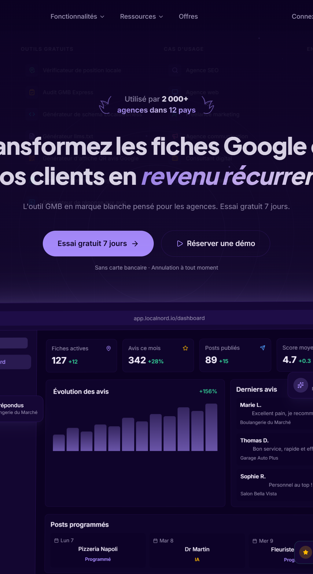 Tableau de bord SEO local Localnord